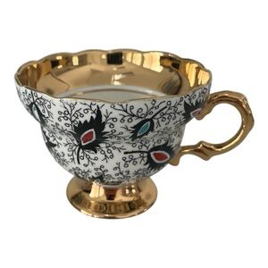 Rosina Bone China England Gold White Black Red Blue Leaf Vine Tea Coffee Cup